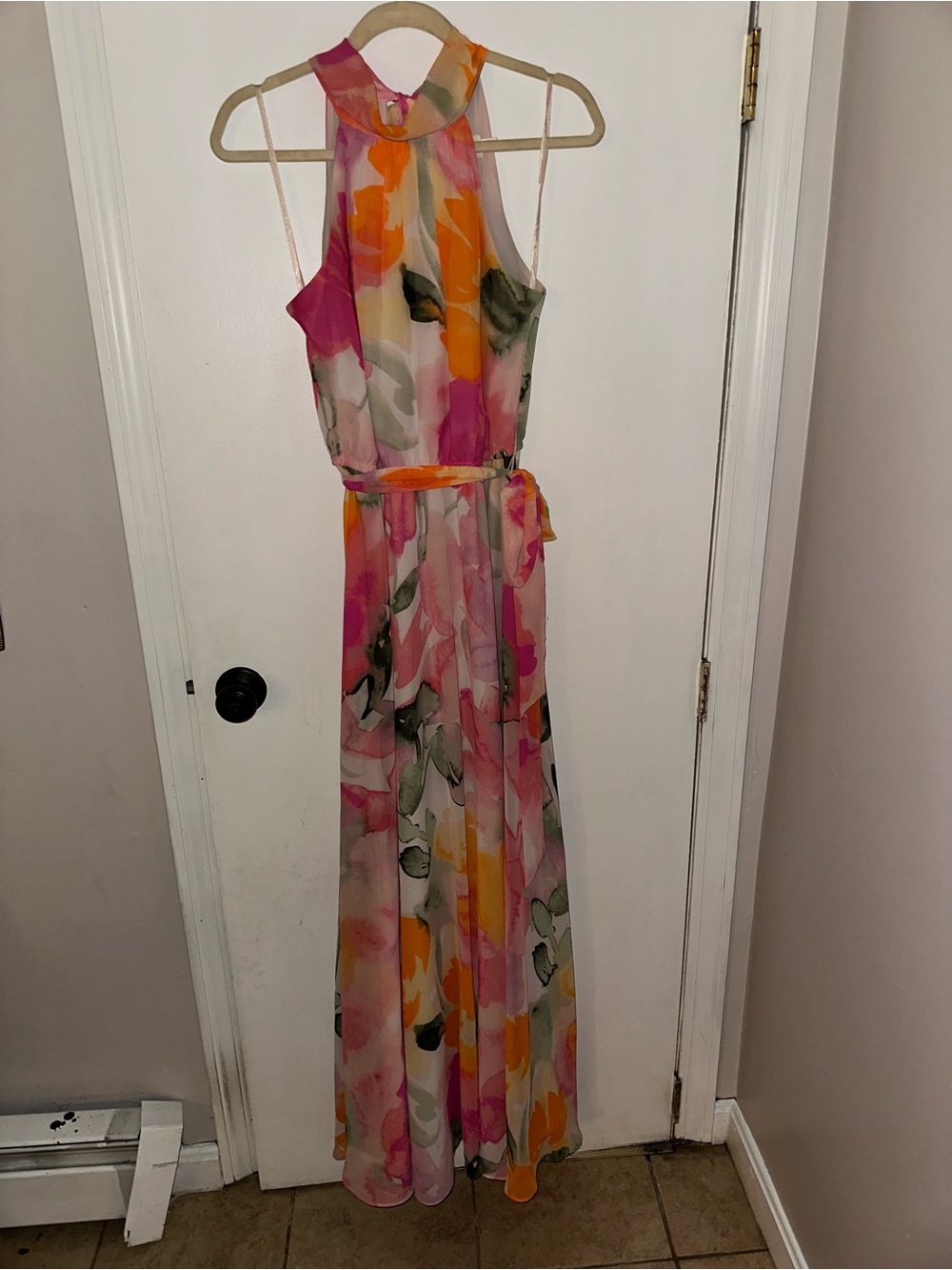 Eliza J Floral Halter Maxi Dress Pink Women's Size 8